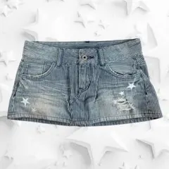 【未使用】00s y2k 星刺繍 ヒッコリーデニム ミニスカート ギャル