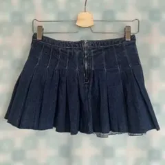 濃紺 プリーツミニスカート 前開きファスナー