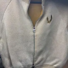 クリーム色 リブ編み 長袖カーディガン　zip 上下