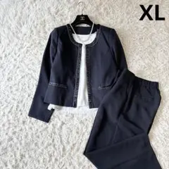フォーマル3点セット パンツスーツ ネイビー ブラウス 大きいサイズ XL