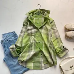 専用 美品 バーバリーロンドン ビッグノバチェック シャツ 38 グリーン 綿1