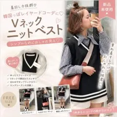 ✨新品未使用✨Vネックライン ニットベスト 韓国風レイヤード 黒 フリーサイズ