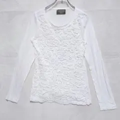 ザラ 立体フラワー風レース 長袖カットソー（M）ホワイト
