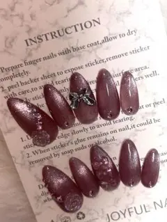 ワンホンネイル　ピンク　マグネット　ネイルチップ