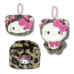 キティ　ミニ　バニティポーチ　フェイス　ポーチ　マスコット　ヒョウ柄　プライズ