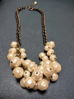 パール風ビーズ ネックレス アンティークゴールド