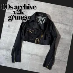 y2kグランジ クロップド丈 ライダースジャケット 00sパンク短丈 平成ギャル