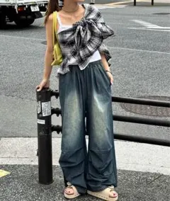 チェック　マルチWAYフリルビッグスカーフ