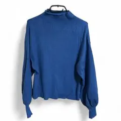 青 タートルネック バルーンスリーブ ニット