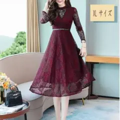ワンピース ドレス XLサイズ 赤 レース 卒業式 入学式 結婚式 長袖 可愛い