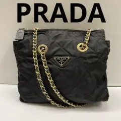 KXS06-28 プラダ 三角ロゴプレート ダブルチェーン ショルダーバッグ