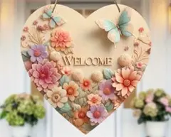 【秀麗品】ハート型ウェルカムボード 花と蝶