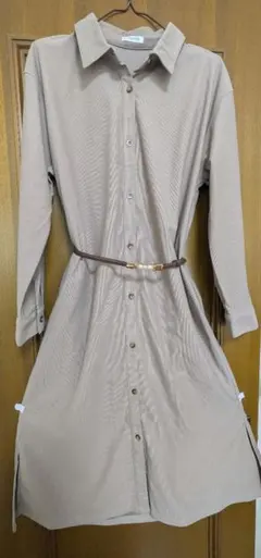 ブラウン 長袖 コーデュロイ シャツワンピース