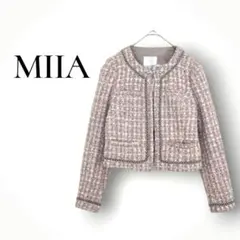 MIIA ツイードノーカラージャケット　ビーズ　ピンク系　フォーマル　通勤