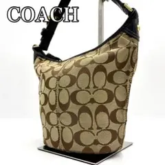 【良品】コーチ　ワンショルダーバッグ　バケツ型　シグネチャー　レザー　キャンバス