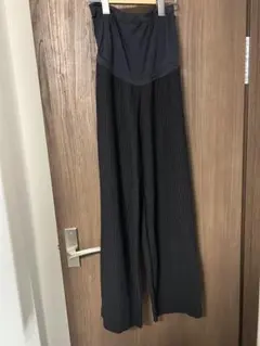 マタニティ リブ編み ワイドパンツ 黒