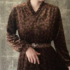 ベロア花柄ロングワンピースヴィンテージ古着レディースレトロ