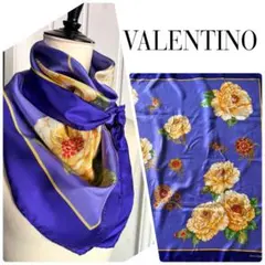 NO.8-165 VALENTINO 花柄　スカーフ　青　大判