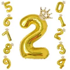 誕生日 数字バルーン 32インチ 数字 王冠 セット ゴールド2 大きい 風船
