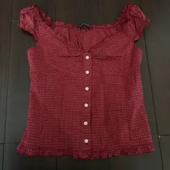 Brandy Melville 赤チェック柄 ノースリーブシャツ