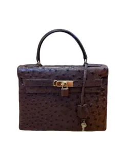 B オーストリッチ　ブラック　レザー　ハンドバッグ　フォーマル