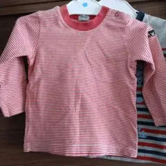70-80 ミキハウス　赤ストライプ 長袖　Tシャツ　子ども　子供　男の子