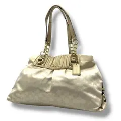 コーチ　シグネチャー柄　ハンドバッグ　ホワイト