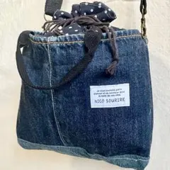 デニム ショルダーにもなる巾着トートバッグ♡ 老若男女♡ Demolition