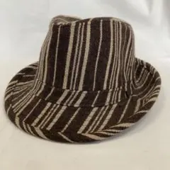 ストライプ柄　中折れ　ハット　ウール混