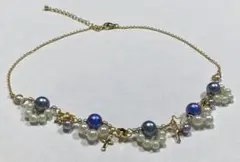クロス,星パールビーズチョーカーネックレス ハンドメイド