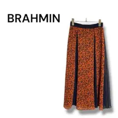【ブラーミン】ロング丈　フレアスカート　花柄　上品　大人　オレンジ　38
