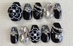 カメリア×ストーンうめつくし バレエコア ジェルネイルチップ