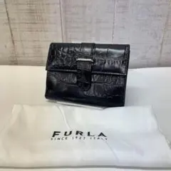 た*こ様 FURLA 二つ折り財布 黒 クロコダイル型押し