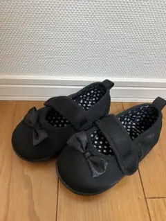 14cm キッズ　ブラックリボンシューズ