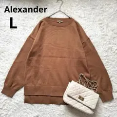 美品✨Alexander◆スリット入り長袖ニットセーター (L)ブラウンゆったり