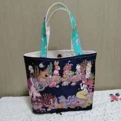 ジョリーフルール】トートバッグ S アリスお茶会 白×黒×アリス青 夏