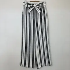 H&M ストライプ ワイドパンツ リボンベルト XS相当 モノトーン レディース