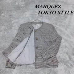 MARQUE×東京スタイル ノーカラージャケット 千鳥格子柄 ボタン 綿混