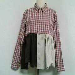 ◆USA古着リメイク342◇チェック＆ワークシャツ切り替えワンピチュニック