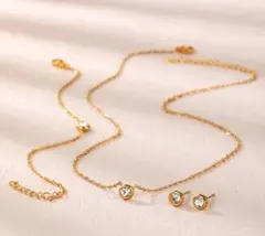 ネックレスとピアスとブレスレット 一粒czダイヤ 3セット サージカルステンレス