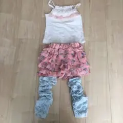 美品！花柄ピンクパンツとフリル付き白キャミ、レッグウォーマー3点セット！8090
