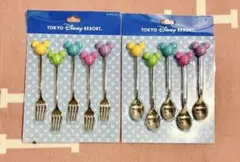 ディズニーランド　ミッキーフェイス型　スプーン・フォークセット25年以上前　レア ディズニーランド ミッキーフェイス型 スプーン・フォークセット25年