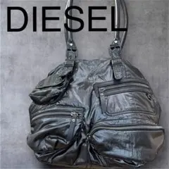 DIESEL✨ナイロントートバッグ 巾着型 ブラッ レザー 肩掛け大容量 y2k