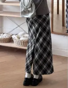 SHEIN ハイウエストスリット チェックカジュアルバケーション ミニスカート