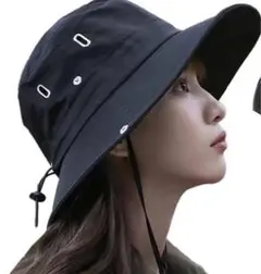 サファリハット 帽子 アウトドア キャンプ 山登り 撥水 UVカット 黒