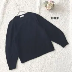 イネド INED リブ編み 長袖ニットM バルーンスリープ 黒 ウール100のサムネイル