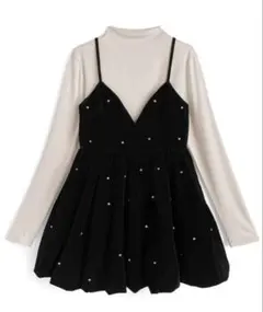 GRLビジューベロアキャミソールミニワンピース×ボトルネックトップスセットアップ