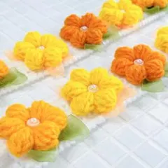 カーテンタッセル お花 手編み オレンジ×イエロー