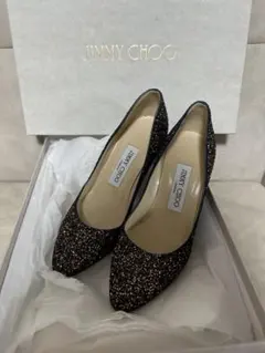 美品】JIMMY CHOO グリッターパンプス 37ハーフ シルバー 箱付き