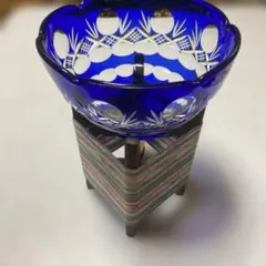 江戸切子 青色ガラス鉢 ❗️ちりめん糸車‼️オブジェ